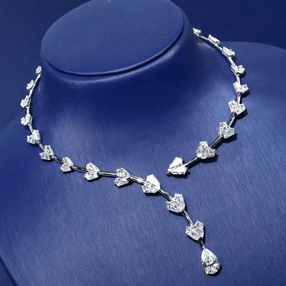 33.10ctw Kite & Pear Shape Drop Diamond Necklace 14k White Gold