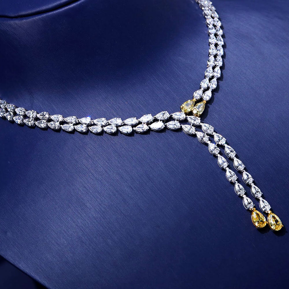 49.99ctw Fancy Yellow & White Pear Shape Drop Diamond Necklace 14k White Gold