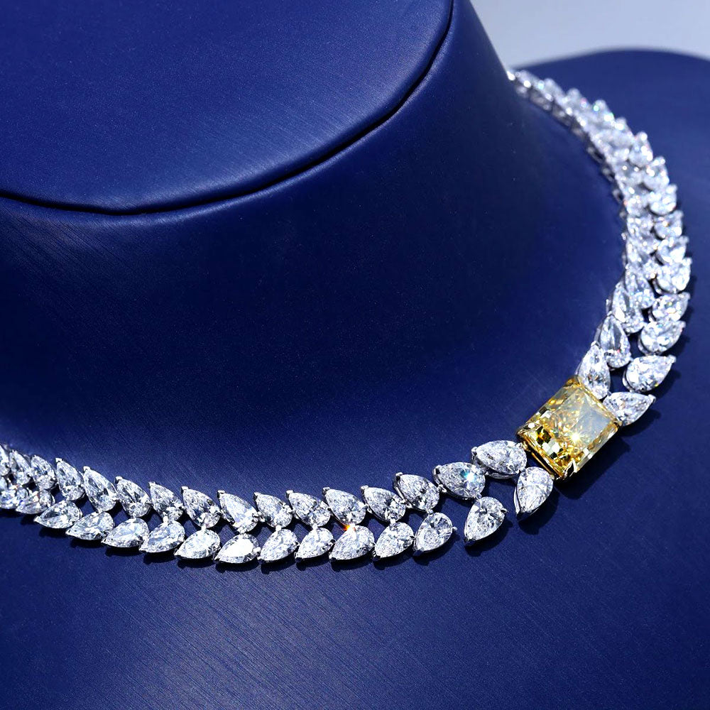 60.49ctw Fancy Yellow & White Diamond Choker Necklace 14k White Gold