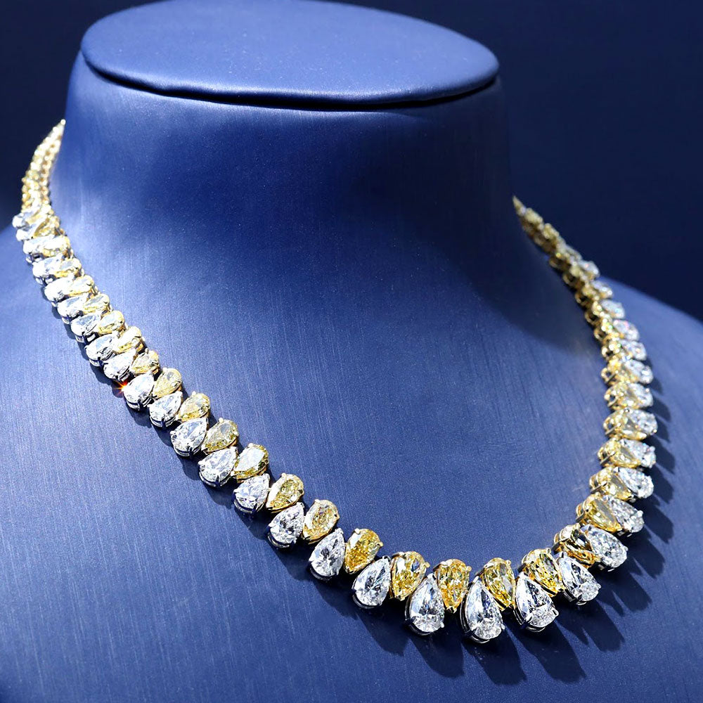 45.77ctw Pear Shape Fancy Yellow & White Diamond Choker Necklace 14k White Gold