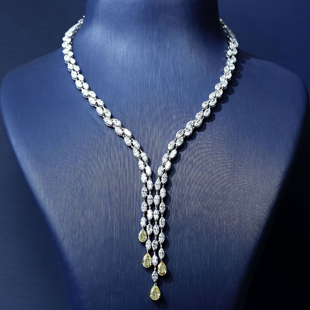 32.18ctw Fancy Yellow & White Diamond Drop Necklace 14k White Gold