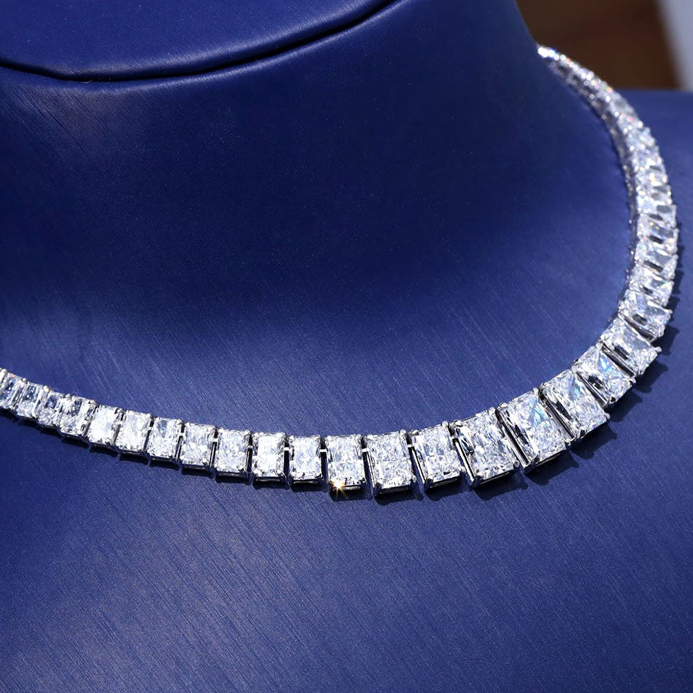 52.58ctw Graduated Radiant Cut Diamond Tennis Necklace 14k White Gold