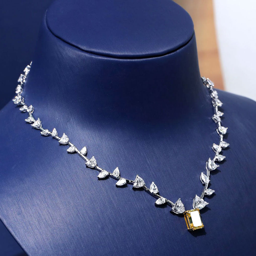 24.79ctw Tulip & Pear Shape Fancy Yellow & White Diamond Necklace 14k White Gold
