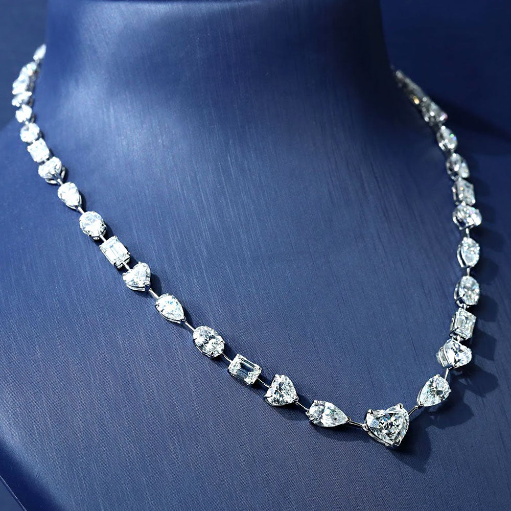 29.52ctw Mix Shape Diamond Tennis Necklace 14k White Gold