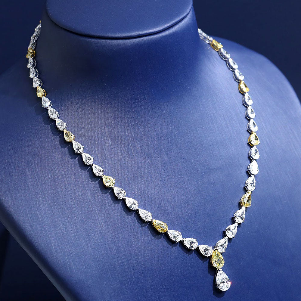 34.40ctw Fancy Yellow & White Pear Shape Diamond Necklace 14k White Gold