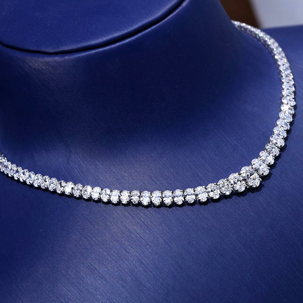 31.94ctw Graduated Oval Cut  Diamond Tennis Necklace 14k White Gold