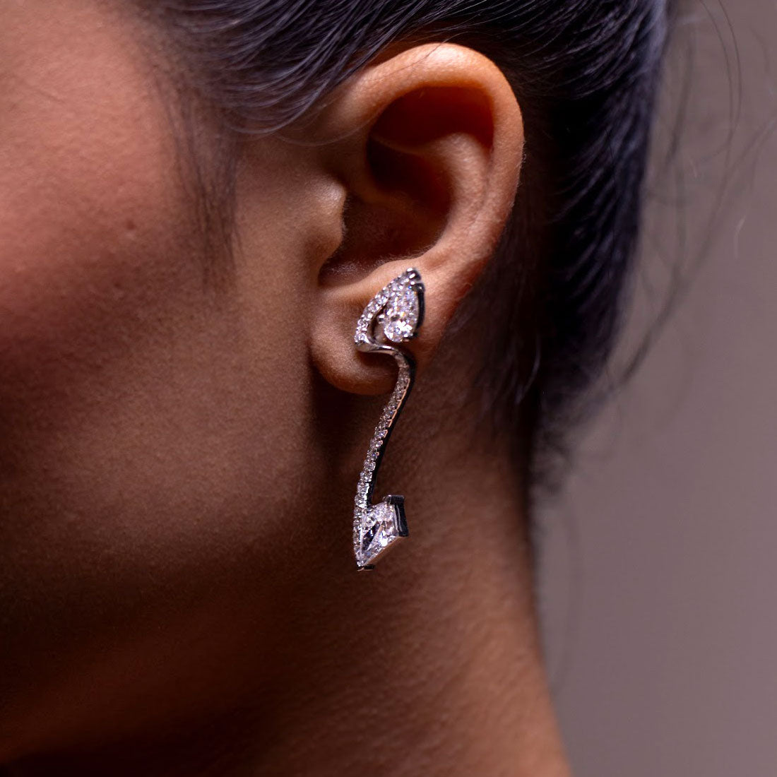 6.33ctw  Kites & Pear Shape Diamond Earrings 14k White Gold