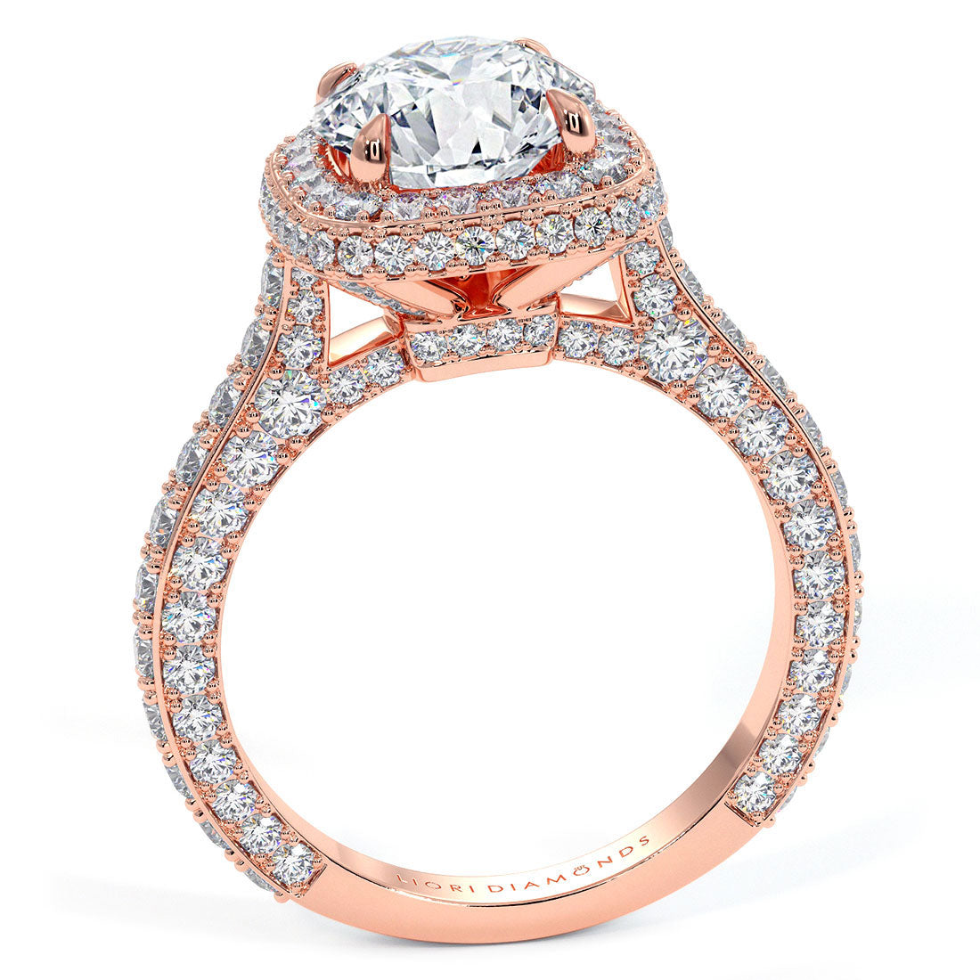 4.03ctw Round Brilliant Halo 3D Micropavé Shank Lab Grown Diamond Engagement Ring 14k Rose Gold