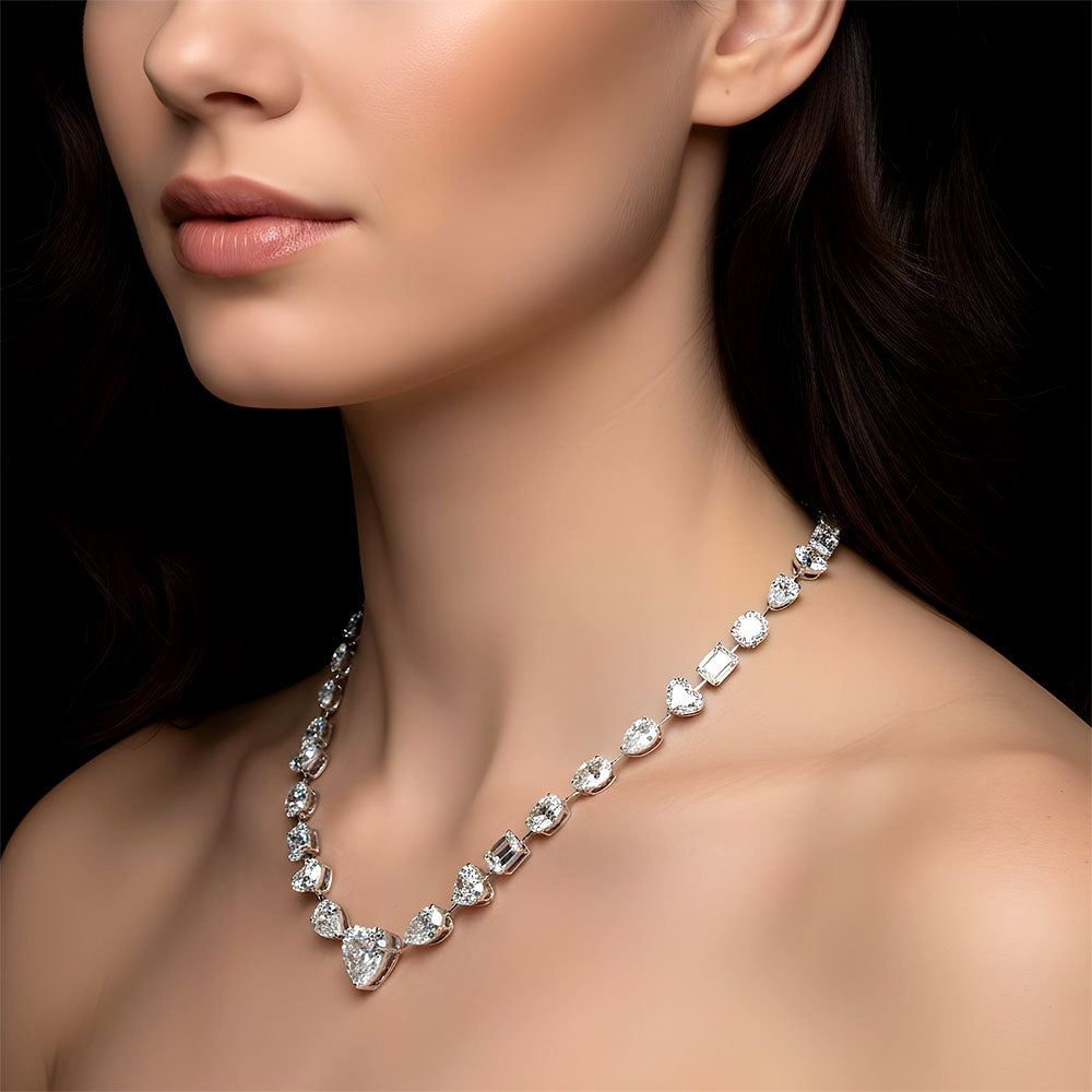 29.52ctw Mix Shape Diamond Tennis Necklace 14k White Gold