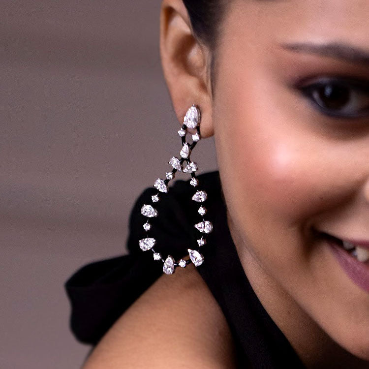10.91ctw Pear Shape Diamond Earrings 14k Black Gold