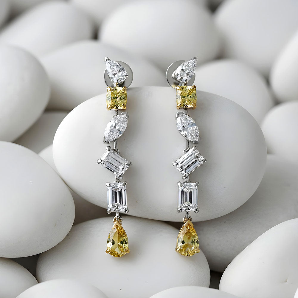9.97ctw Mix Shape Shape Fancy Yellow & White Diamond Earrings 14k White Gold