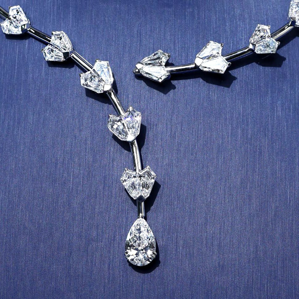33.10ctw Kite & Pear Shape Drop Diamond Necklace 14k White Gold