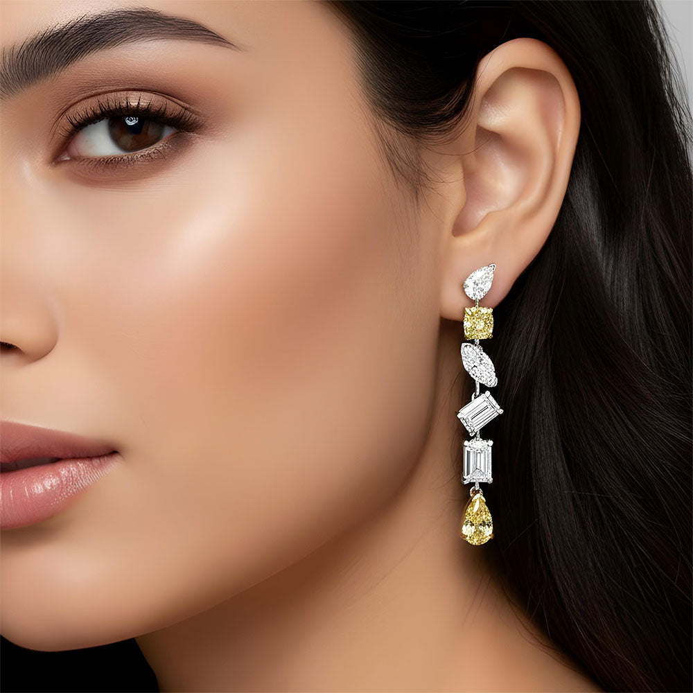 9.97ctw Mix Shape Shape Fancy Yellow & White Diamond Earrings 14k White Gold