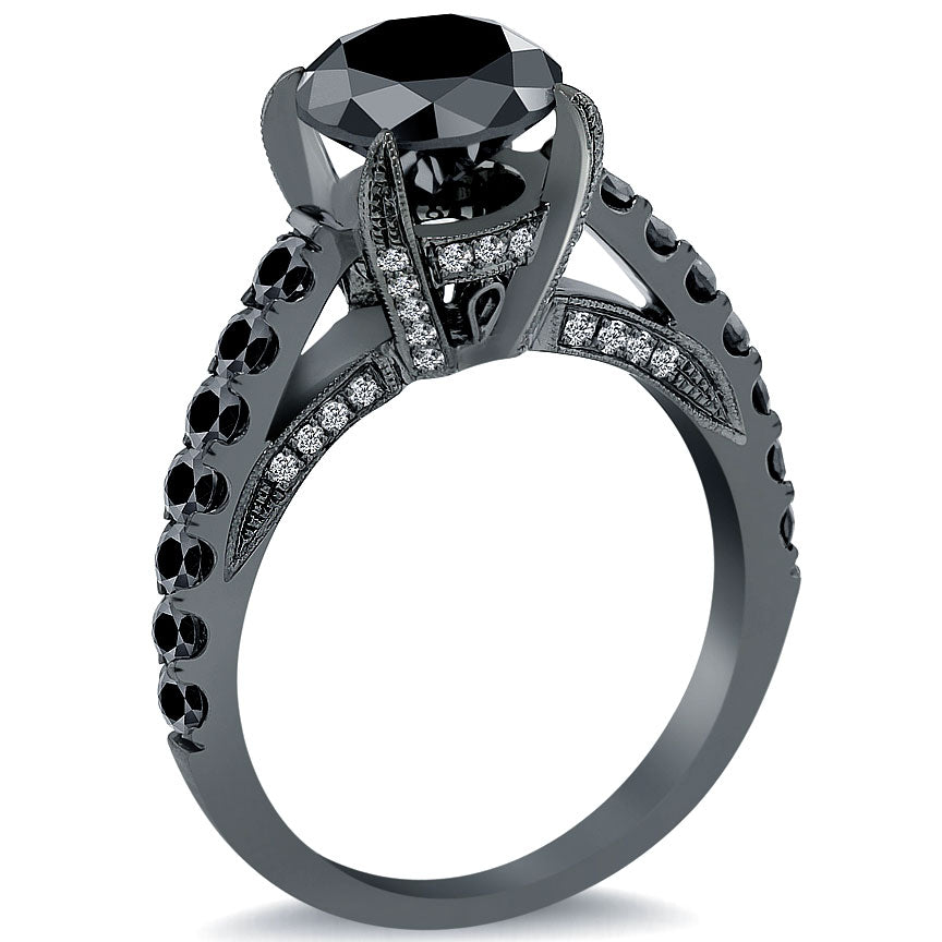 4.12 Carat Certified Natural Black Diamond Engagement Ring 14k Black Gold