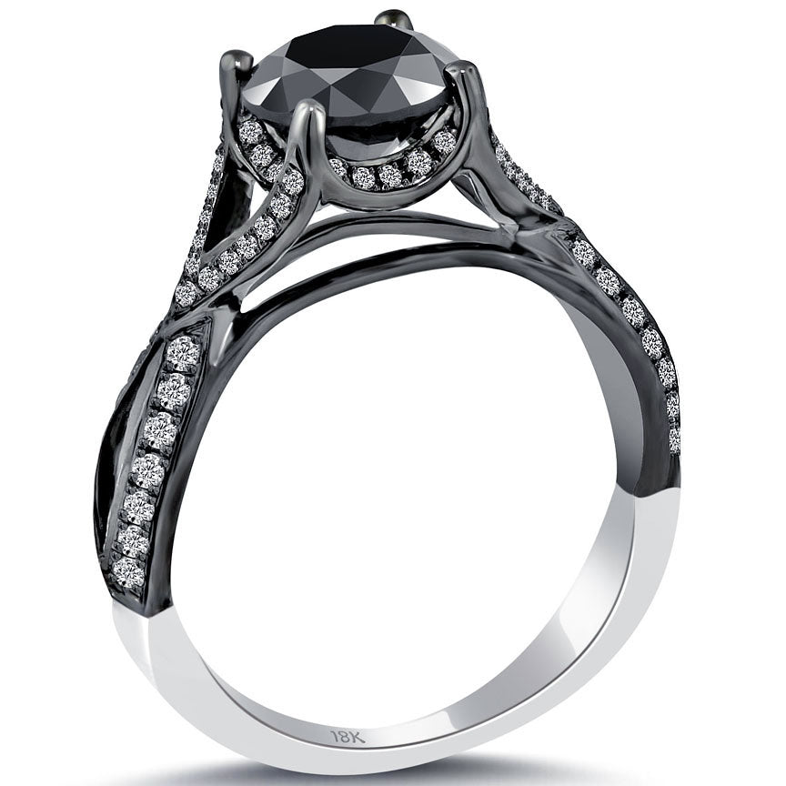 1.99ctw Vintage Style Natural Black Diamond Engagement Ring 18k Black Gold