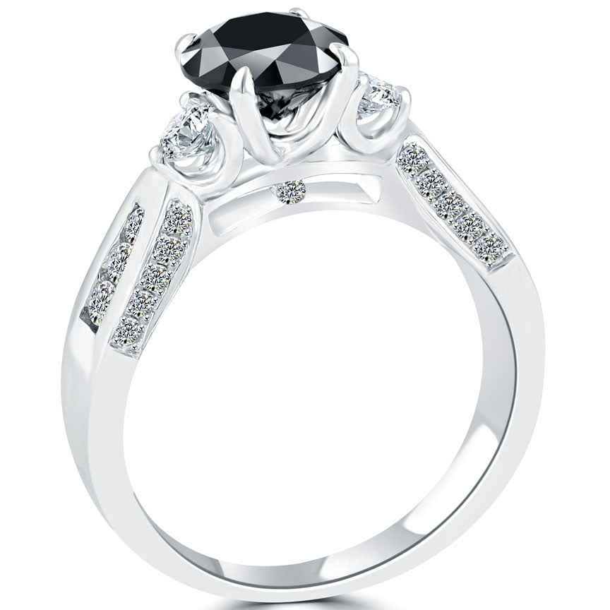 1.86ctw Certified Natural Black Diamond Engagement Ring 14k White Gold