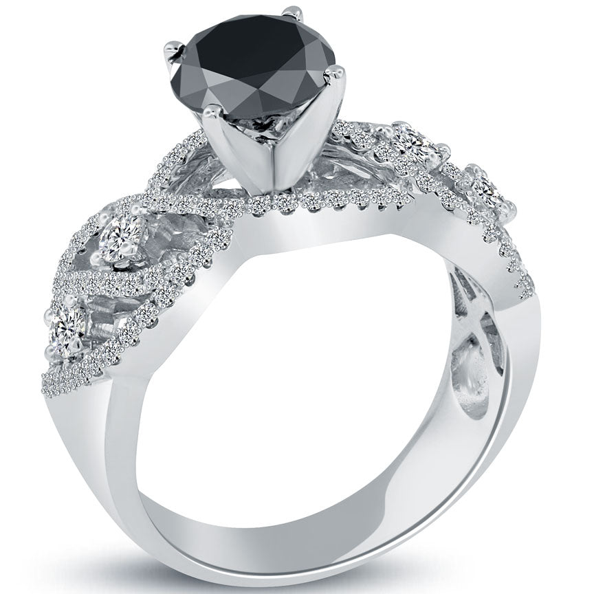 2.32ctw Natural Black Diamond Engagement Ring 14k White Gold
