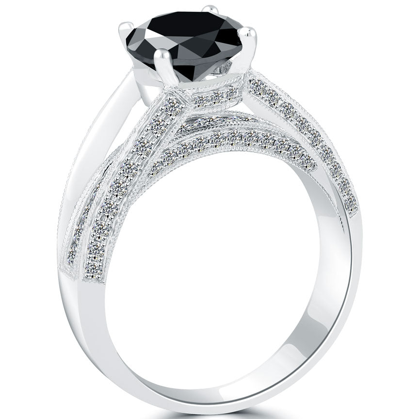 2.79ctw Natural Black Diamond Engagement Ring 14k White Gold