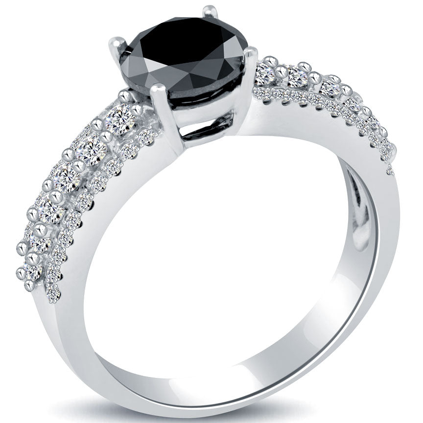 2.02ctw Natural Black Diamond Engagement Ring 14k White Gold