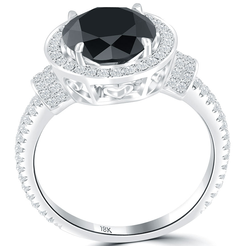 2.95ctw Black Diamond Engagement Ring 18k White Gold Vintage Style
