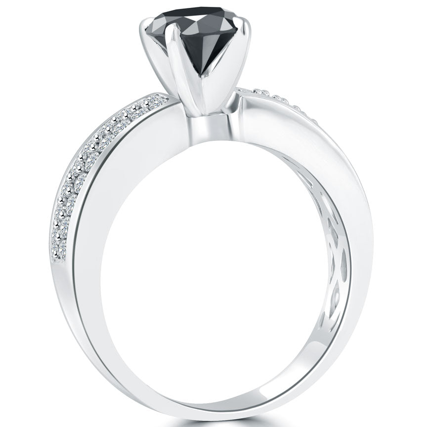 1.40ctw Natural Black Diamond Engagement Ring 14k White Gold