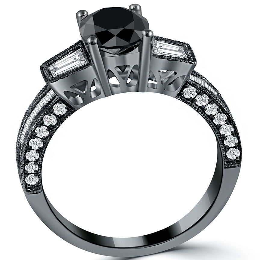 1.75ctw Natural Black Diamond Engagement Ring 14k Black Gold