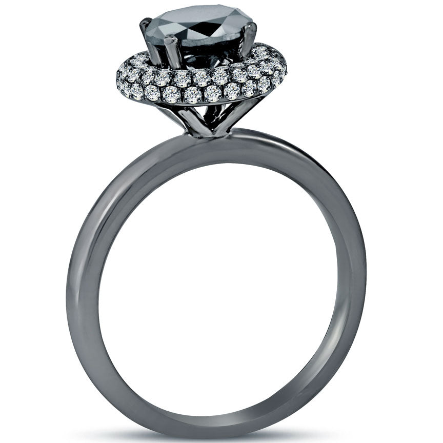 1.72ctw Natural Black Diamond Engagement Ring 14k black Gold