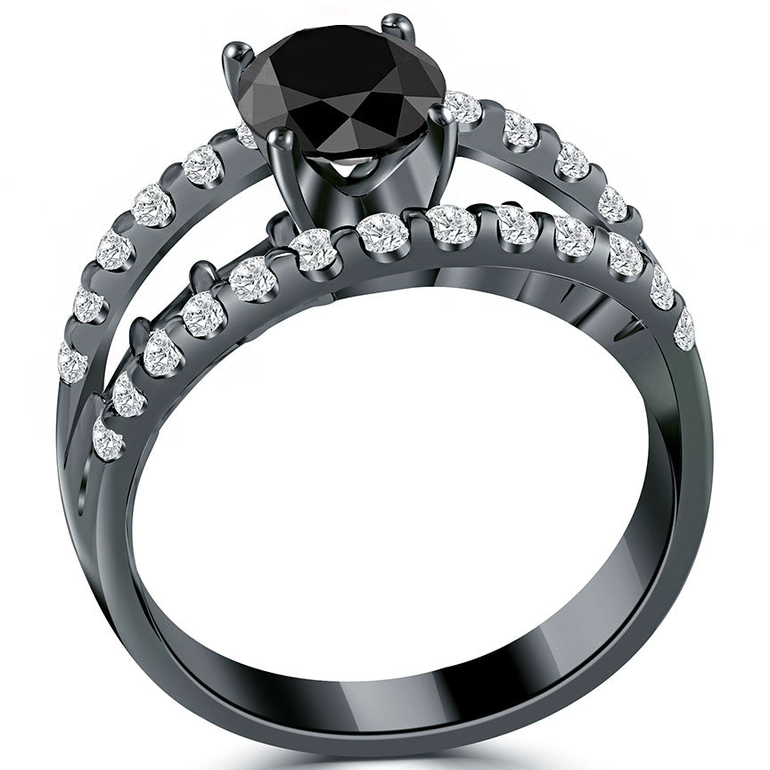 1.63ctw Certified Natural Black Diamond Engagement Ring 14k Black Gold