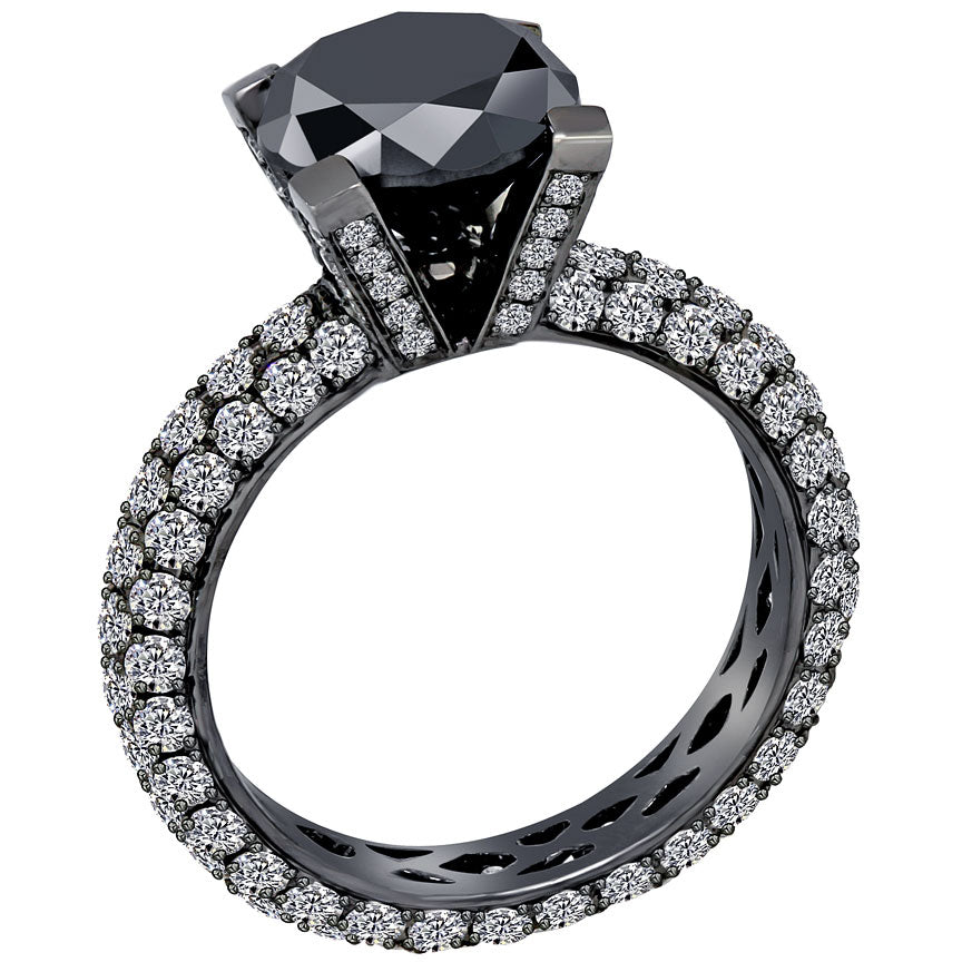 5.51ctw Certified Natural Black Diamond Engagement Eternity Ring 14k Black Gold