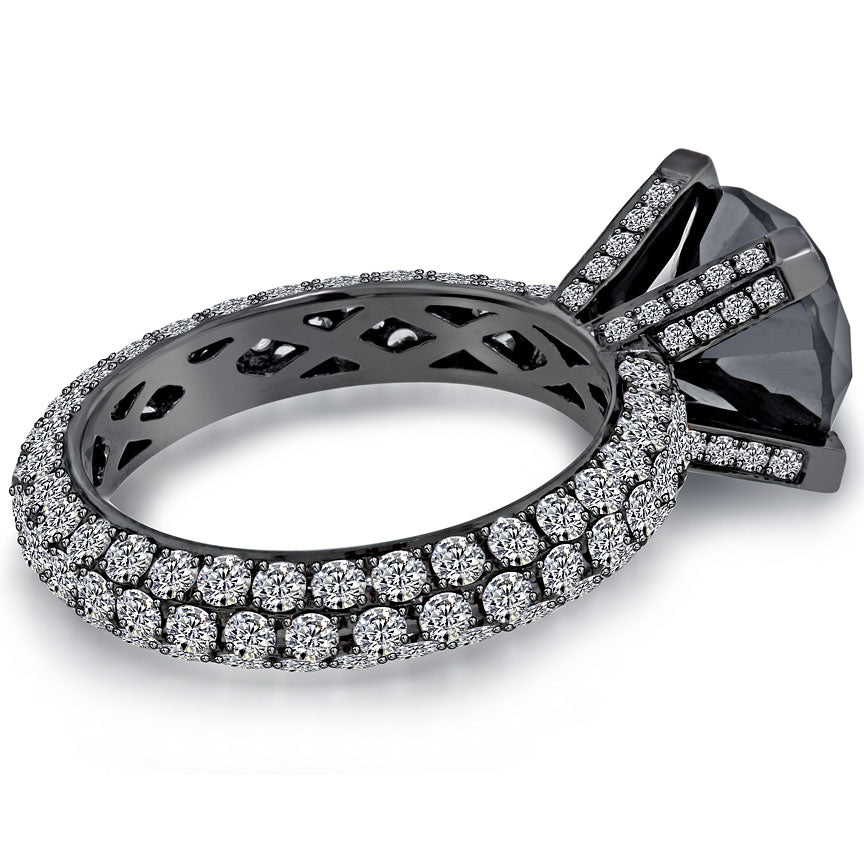 5.51ctw Certified Natural Black Diamond Engagement Eternity Ring 14k Black Gold