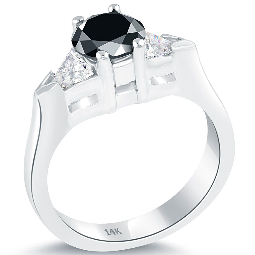 2.00ctw Natural Black Diamond Engagement Ring set in 14k White Gold