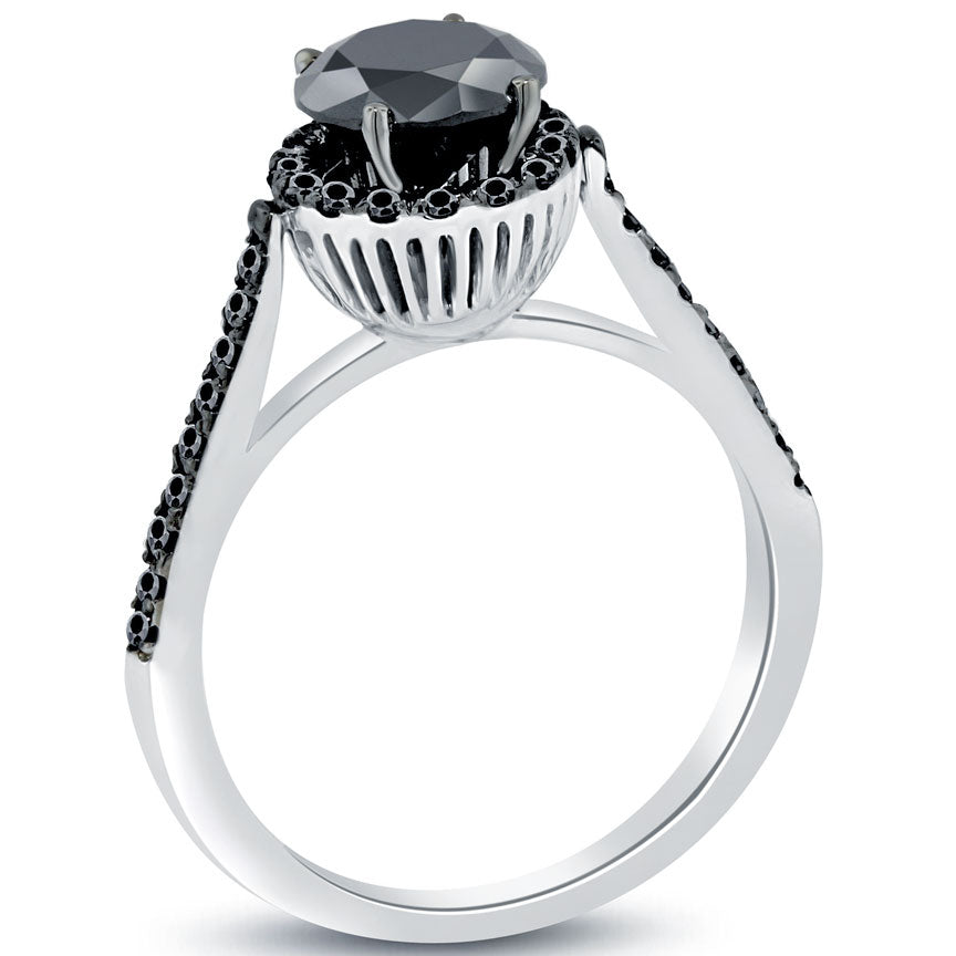 2.01ctw Natural Black Diamond Engagement Ring set in 14k White Gold