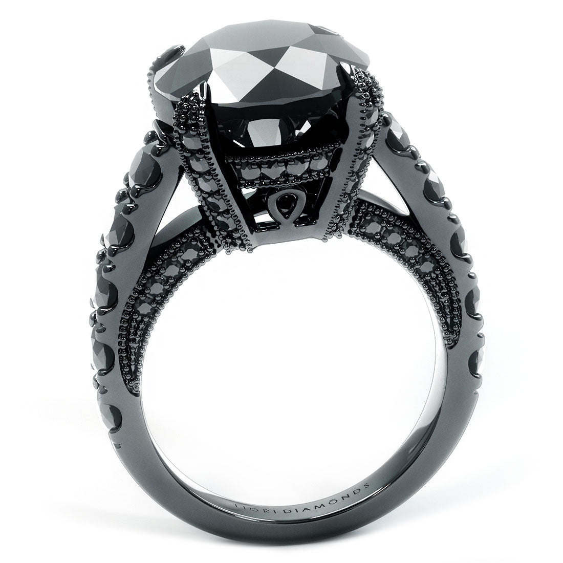 7.52 Carat Natural Black Diamond Engagement Ring Vintage Style 14k Black Gold
