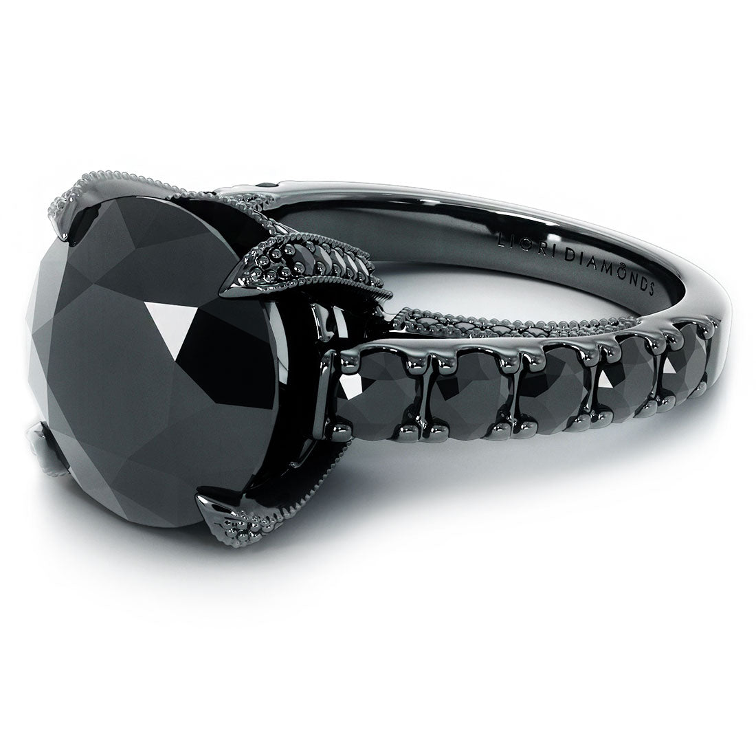 7.52 Carat Natural Black Diamond Engagement Ring Vintage Style 14k Black Gold