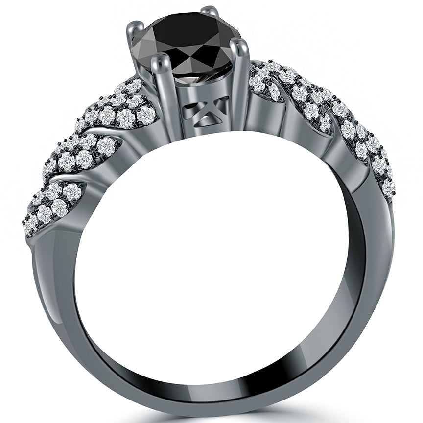 1.44ctw Certified Natural Black Diamond Engagement Ring 14k Black Gold