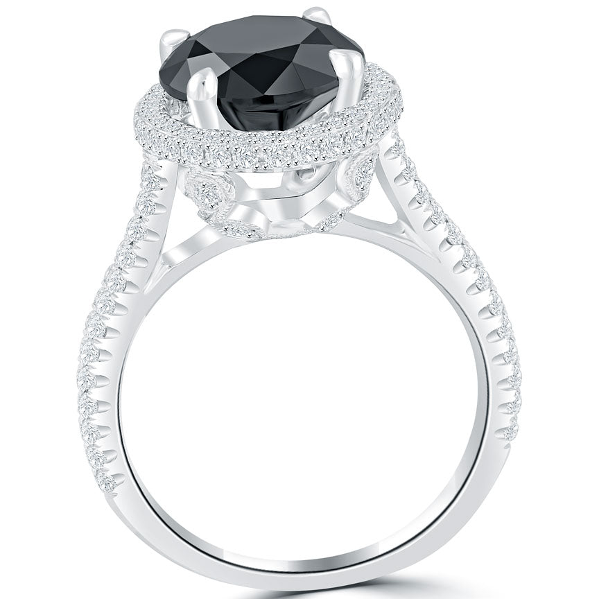 4.28ctw Certified Natural Black Diamond Engagement Ring Set in Platinum