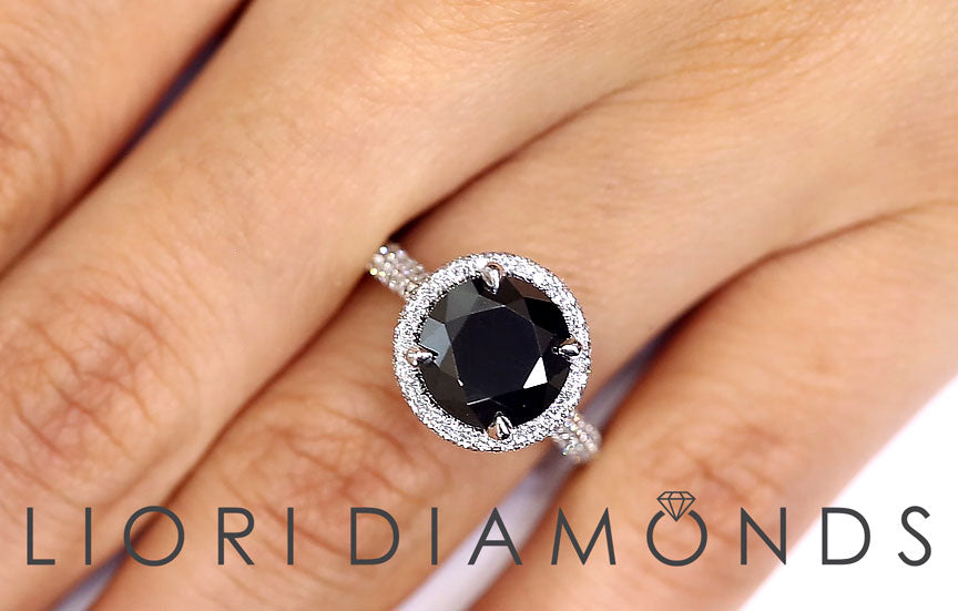 4.28ctw Certified Natural Black Diamond Engagement Ring Set in Platinum