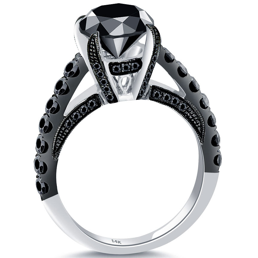 3.40ctw Certified Natural Black Diamond Engagement Ring 14k Black Gold