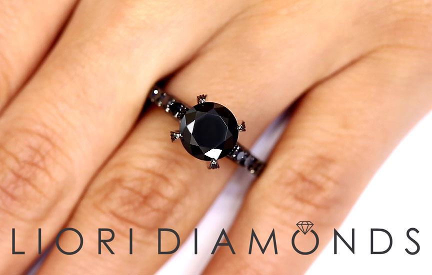 3.40ctw Certified Natural Black Diamond Engagement Ring 14k Black Gold