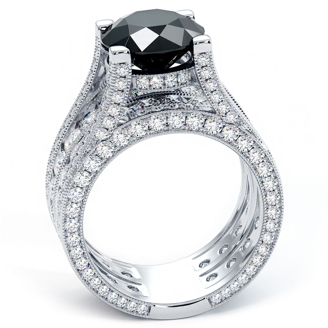 12.57ctw Certified Natural Black Diamond Engagement Ring 14k White Gold