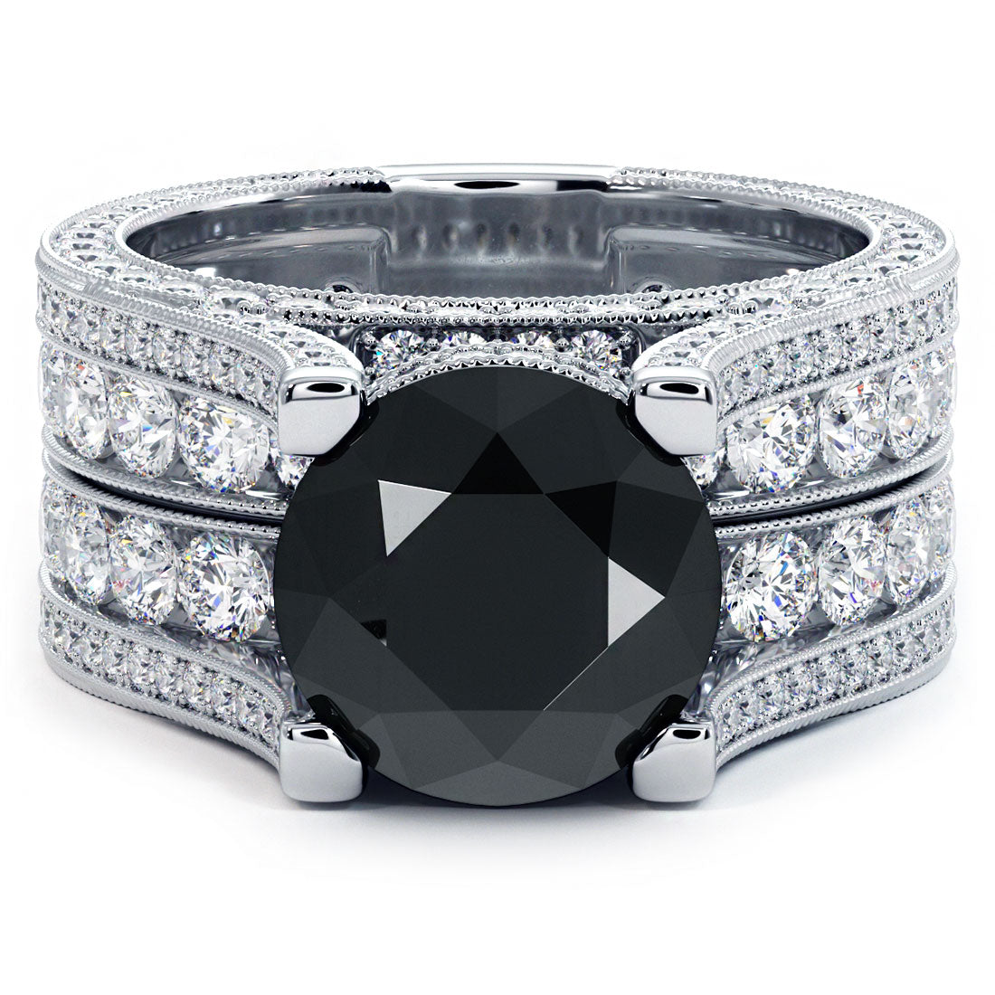 12.57ctw Certified Natural Black Diamond Engagement Ring 14k White Gold