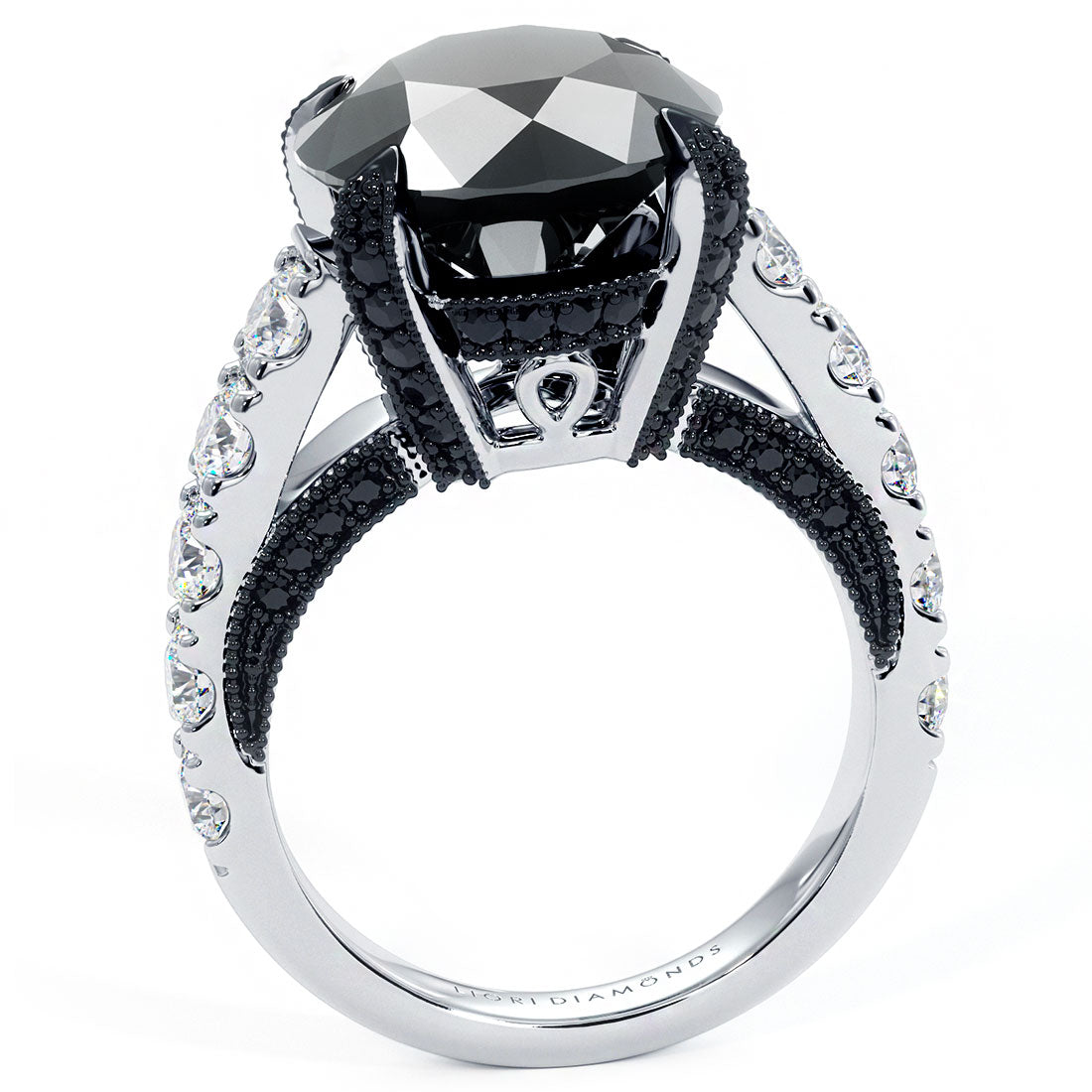 7.99ctw Certified Natural Black Diamond Engagement Ring 14k White Gold