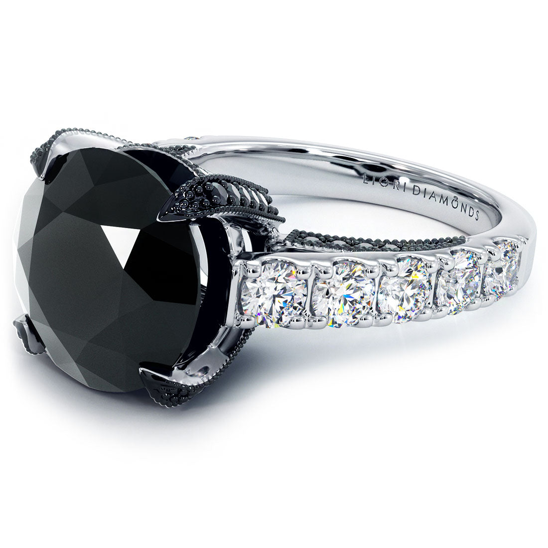7.99ctw Certified Natural Black Diamond Engagement Ring 14k White Gold