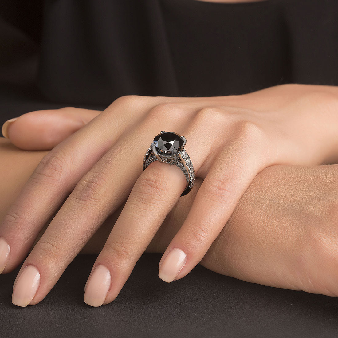 7.99ctw Certified Natural Black Diamond Engagement Ring 14k White Gold