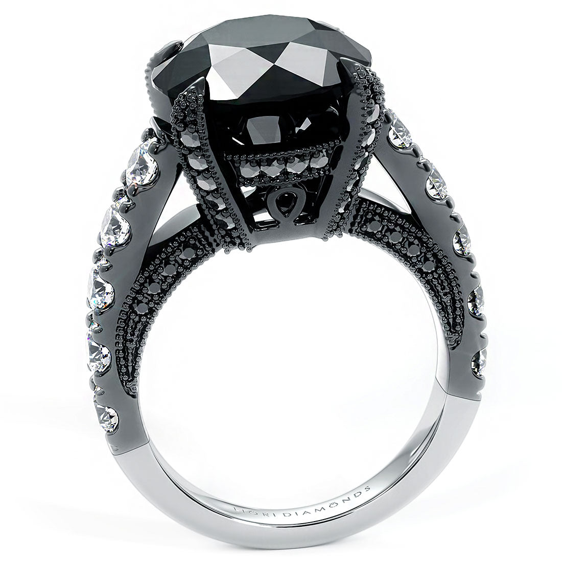 8.04ctw Certified Natural Black Diamond Engagement Ring 14k Black Gold