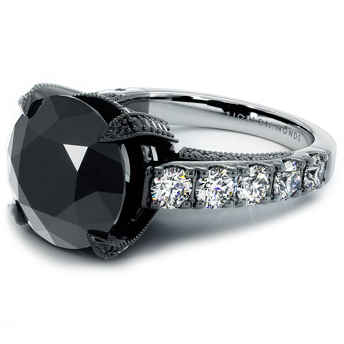 8.04ctw Certified Natural Black Diamond Engagement Ring 14k Black Gold