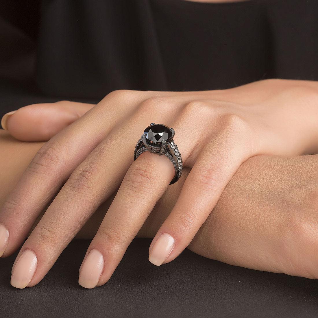 8.04ctw Certified Natural Black Diamond Engagement Ring 14k Black Gold