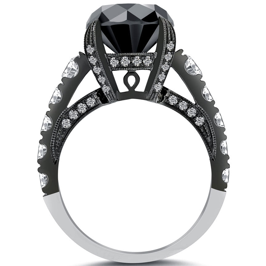 5.53ctw Vintage Style Natural Black Diamond Engagement Ring 18k Black Gold