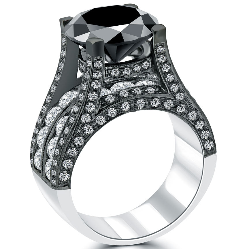 11.72ctw Certified Natural Black Diamond Engagement Ring 14k Black Gold