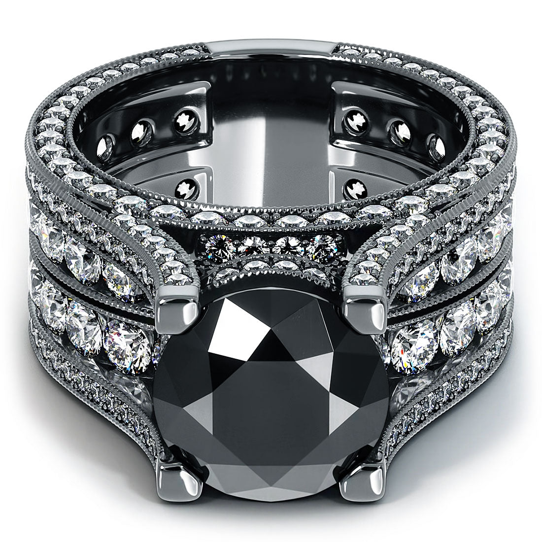 12.63 Carat Certified Natural Black Diamond Engagement Ring 14k Black Gold
